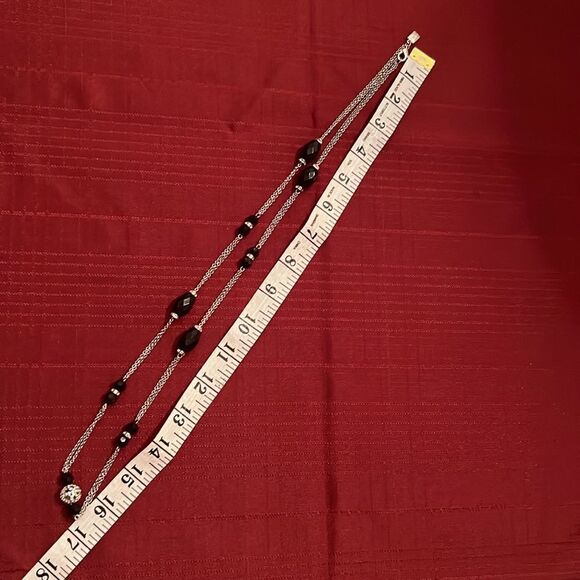 Chaps Double chain silver & black beaded necklace EUC - Picture 8 of 8